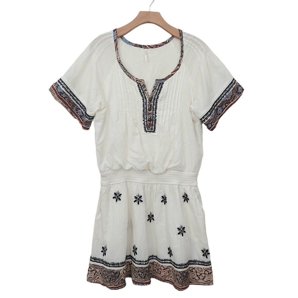 Free People Meet Me In Marfa Mini Dress Womens Medium Embroidered Ivory Combo